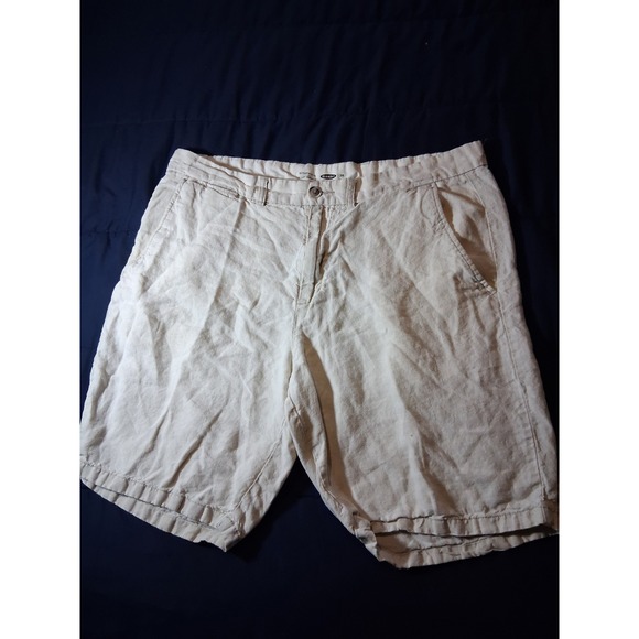 Old Navy Shorts Mens 38 Oatmeal Ultimate Slim Linen Flat Front Beach Vacation 9" - Picture 1 of 6